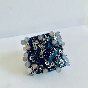 New Handmade in USA Denim Bracelet with Charms and Beads–Boho Chic Jewelry